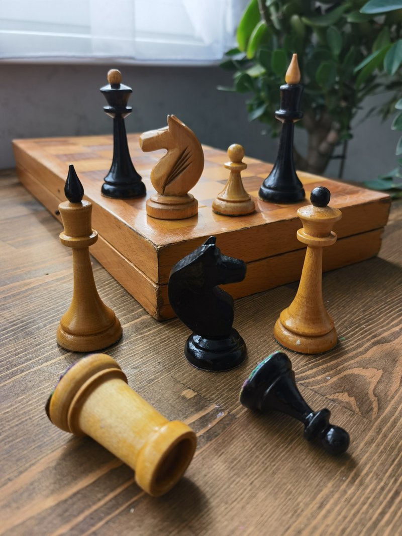 大型复古木制国际象棋套装苏联 1950 年代复古木板 40x40 厘米 - 桌游/玩具 - 木头 