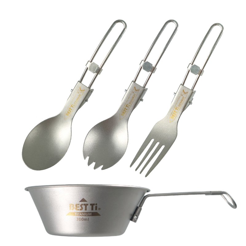 纯钛折叠餐具 汤匙 叉子 叉匙 雪拉碗 - 餐刀/叉/匙组合 - 其他金属 银色