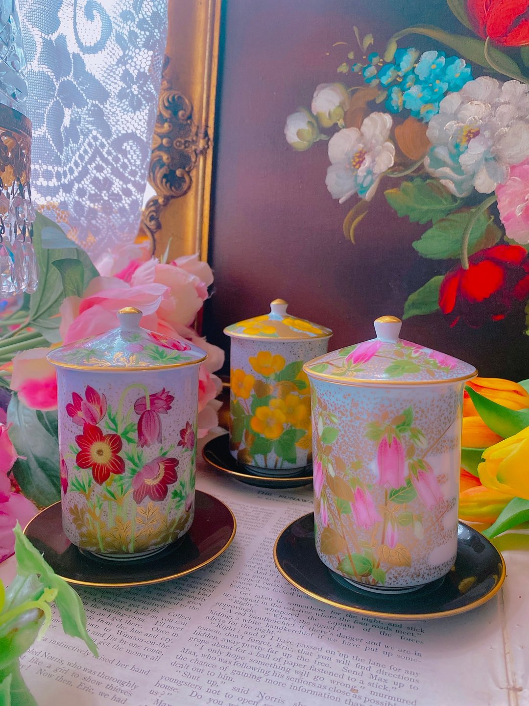 1986年日本制手绘花卉古董杯 花茶杯 库存品 完整手绘 - 茶具/茶杯 - 瓷 