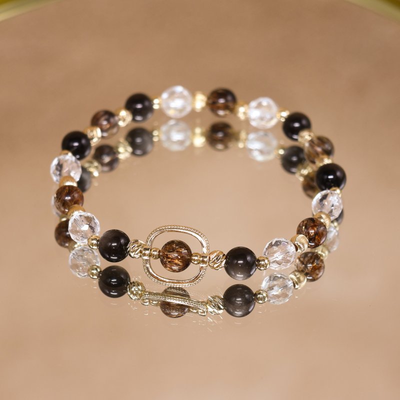 凌晨三点钟/护身符-招财/黑金超七-银黑曜石-白水晶-黄铜手链 - 手链/手环 - 水晶 黑色