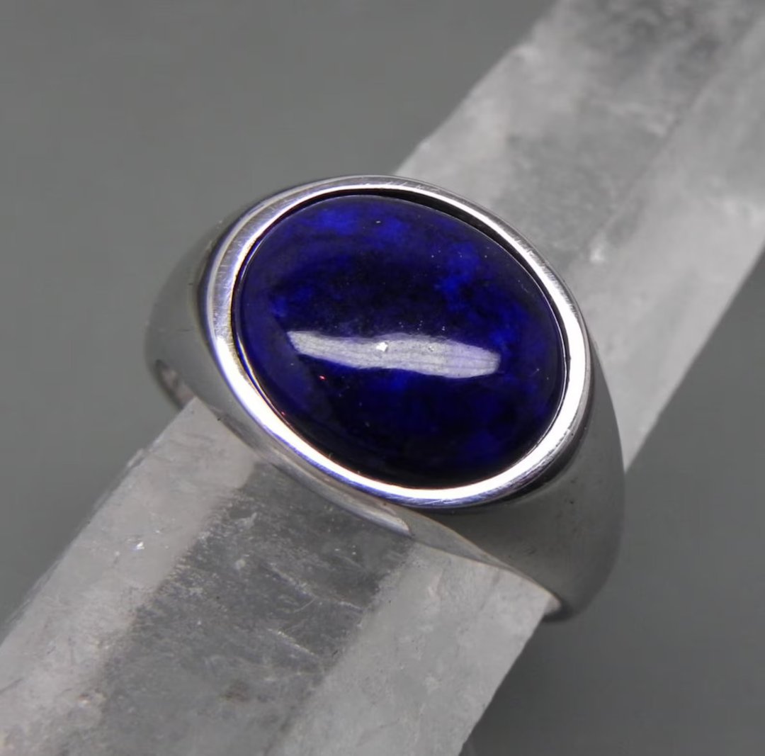 14K 白金戒指，镶嵌 AAAA 级 12x10mm 蓝宝石，蛋面切割，重 3.25 克拉，编号 1351 - 戒指 - 宝石 蓝色