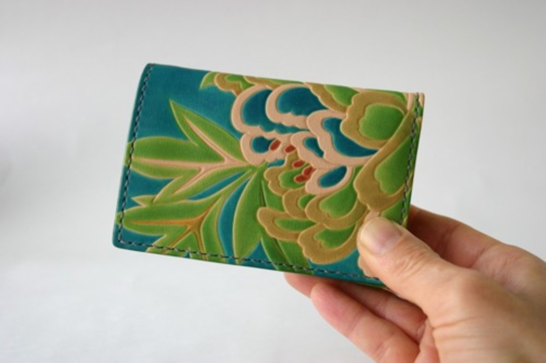 左撇子专用 手染手缝皮革钱包 Mini Coin 牡丹蓝 - 皮夹/钱包 - 真皮 蓝色