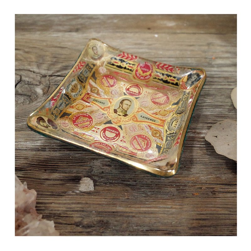 西班牙老件.雪茄环装饰雪茄菸灰缸.曲面玻璃绒布底 - 摆饰 - 玻璃 