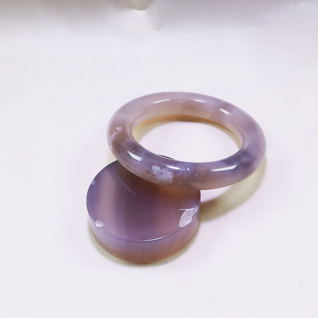 【手镯】樱花玛瑙手环 |烟灰调 | 圆条 | 疗愈水晶 | 能量平衡 - 手链/手环 - 水晶 灰色