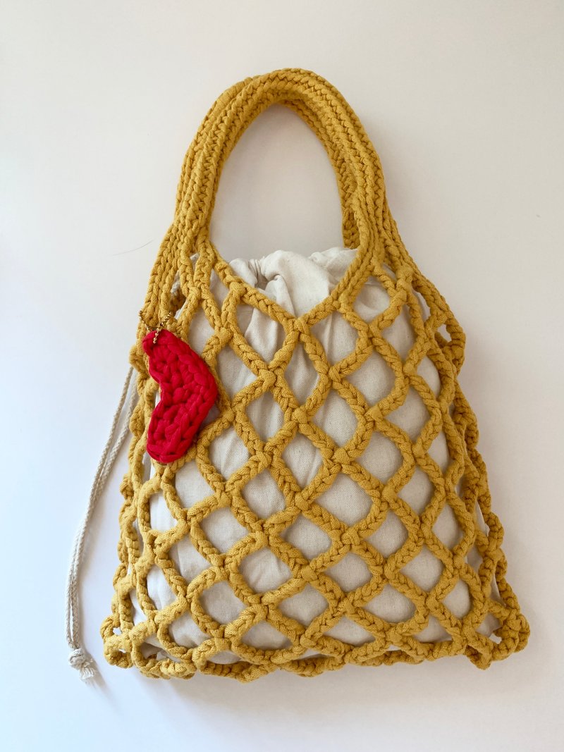 鈎织棉绳镂空网状托特包 - 手提包/手提袋 - 棉．麻 黄色