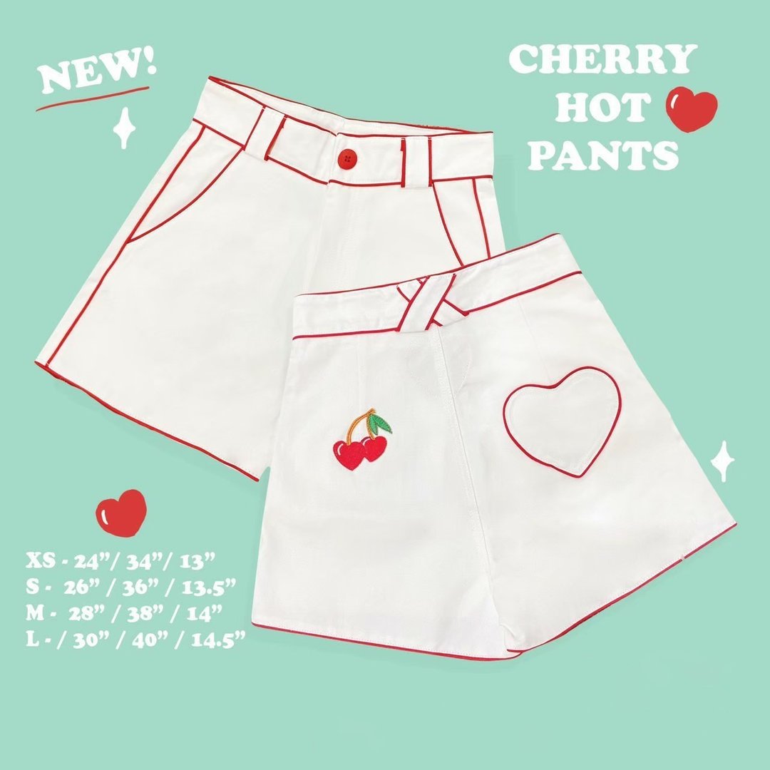 Daddy Cherry Hot Pants - 女装短裤 - 棉．麻 白色