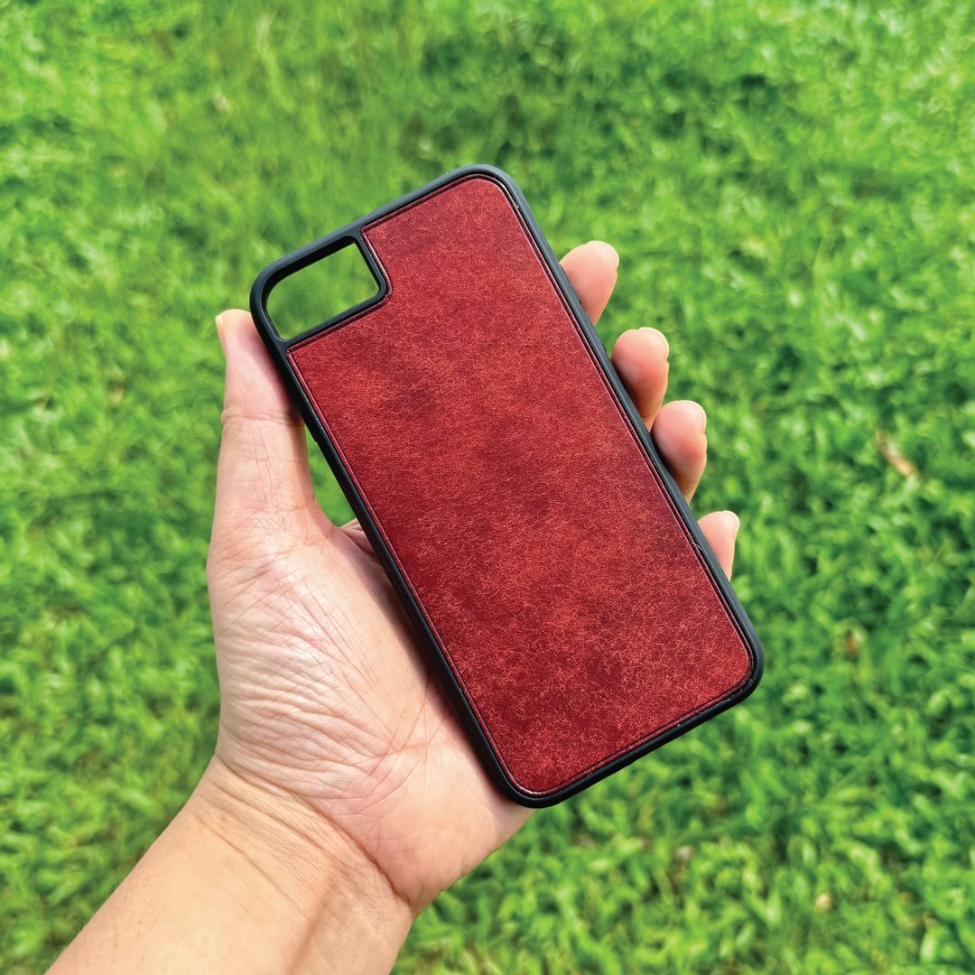 【iPhone手机壳】深红色磨砂牛皮/防摔/多款型号/定制化印字 - 手机壳/手机套 - 真皮 红色