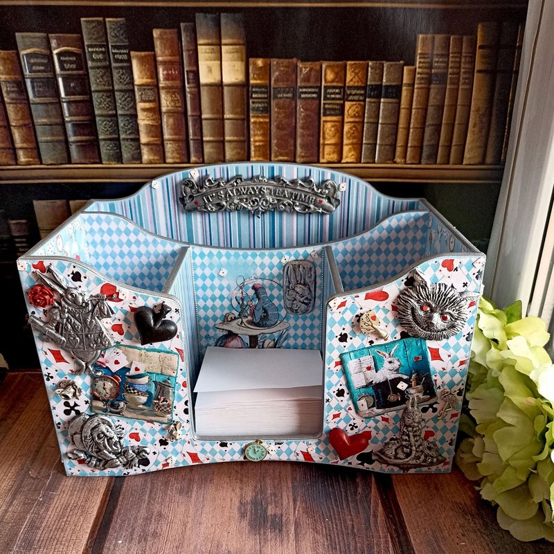 蓝色爱丽丝桌面收纳盒，刷具收纳，化妆品收纳，美妆收纳 - 笔筒/笔座 - 木头 蓝色