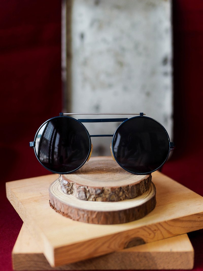 海军蓝银河青春午后派对 纯黑镜片圆框眼镜墨镜太阳眼镜/ glasses - 墨镜 - 其他金属 蓝色