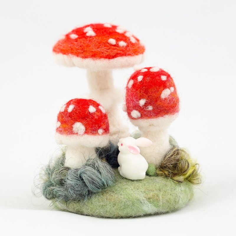 羊毛毡 针毡 手工材料包 森林草地 蘑菇 B款红色 兔子 摆件 - 编织/刺绣/羊毛毡/裁缝 - 羊毛 红色