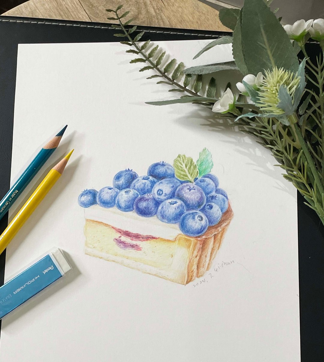 色铅笔体验 蓝莓蛋糕 - 插画/绘画/写字 - 纸 
