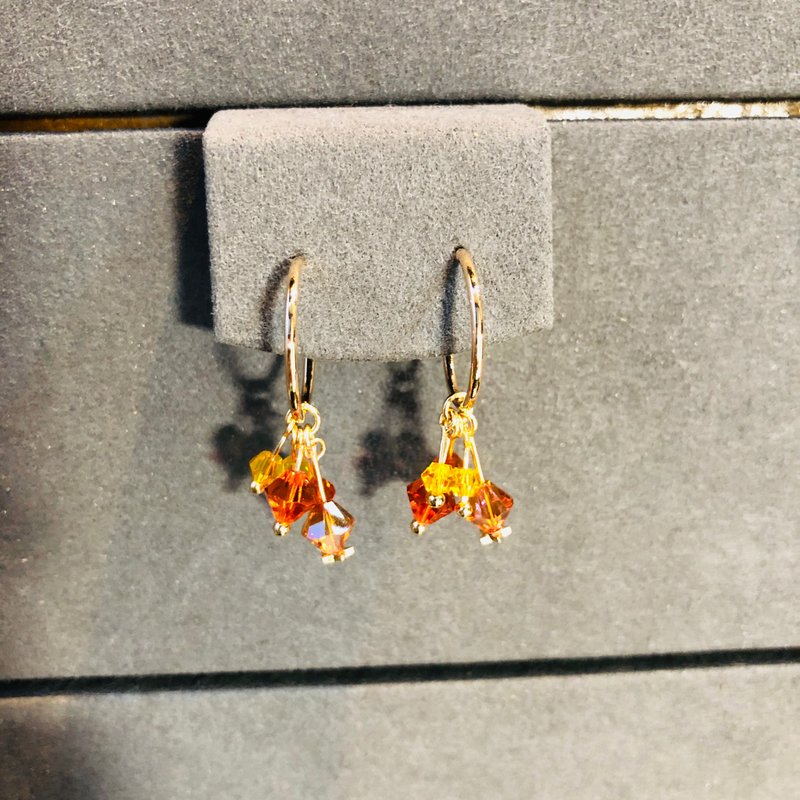 流星耳环 925纯银镀金 水晶耳环 喜庆耳环 情人节礼物 庆典耳环 - 耳环/耳夹 - 纯银 黄色