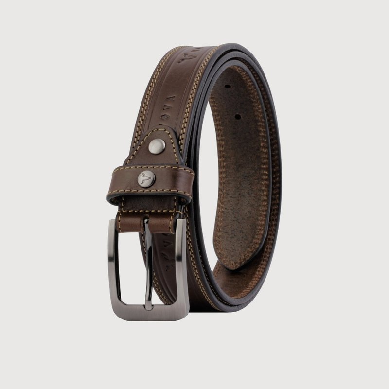 【免费升级送礼包装】品味绅士LOGO复古皮带-咖啡/VA007-005-BRN - 皮带/腰带 - 真皮 咖啡色