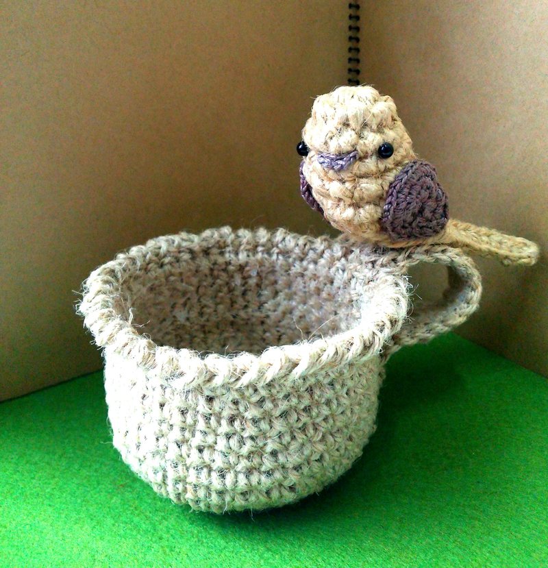 麻绳勾织小鸟杂物兜 - 摆饰 - 棉．麻 咖啡色