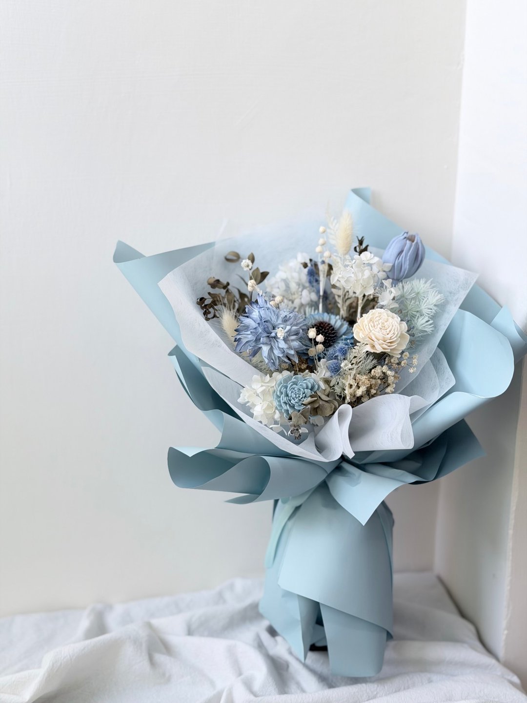 天空蓝 干燥花永生花束 告白花束 生日礼物 母亲节花束 毕业花束 - 干燥花/捧花 - 植物．花 多色