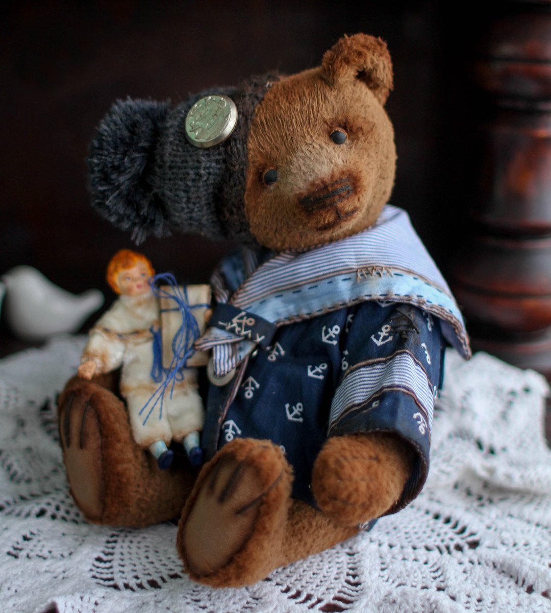 OOAK  Stuffed Handmade Artist Collectible Teddy Bear Vintage Style Animal toys - 玩偶/公仔 - 其他材质 多色