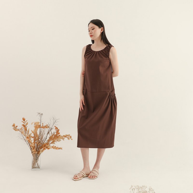 【经典原创】Pulsation_脉动背心洋装_CLD015_紫红 - 洋装/连衣裙 - 棉．麻 咖啡色