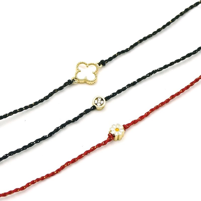 四叶草 手工幸运红绳 - 幸运手绳 - 红黑双色 情侣闺蜜礼物 - 手链/手环 - 绣线 多色