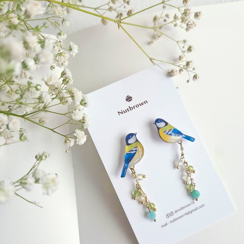 【动物们 No.063】 青背山雀  耳环/耳夹 - 耳环/耳夹 - 树脂 蓝色