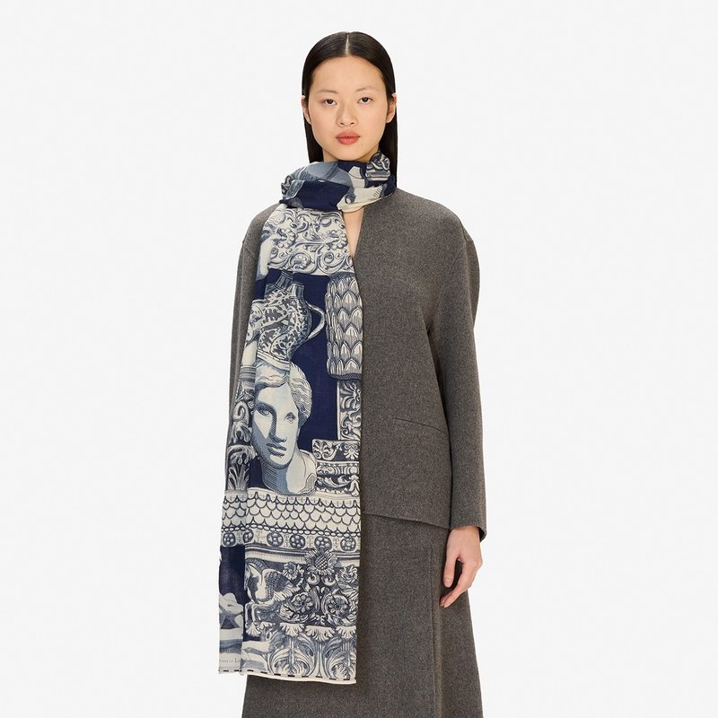 【INOUI EDITIONS】ARCHIVES 羊毛围巾80 - 夜蓝 - 围巾/披肩 - 羊毛 蓝色