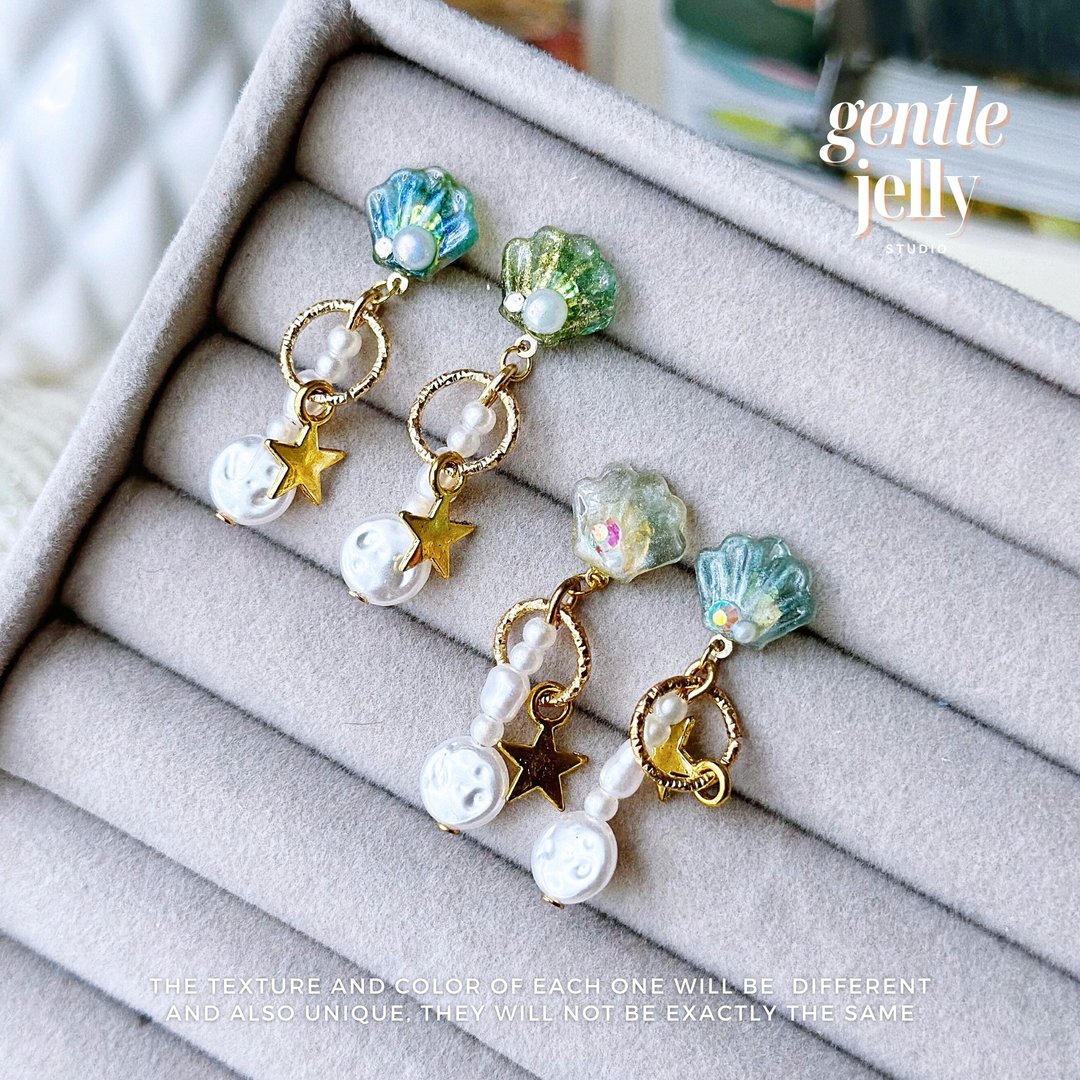 Mermaid Earrings，海洋饰品，美人鱼配件 - 耳环/耳夹 - 树脂 多色