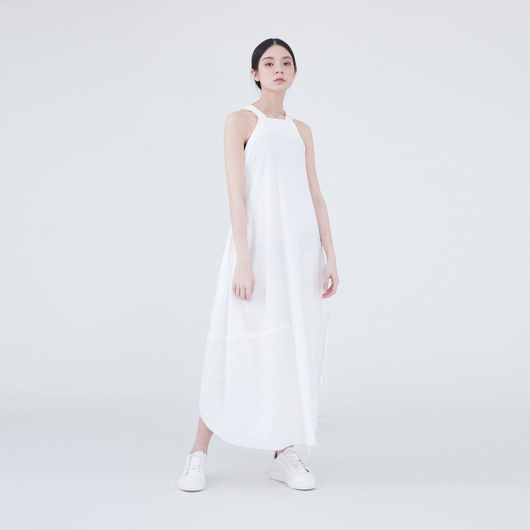 TRAN - 吊带连身洋装 - 洋装/连衣裙 - 棉 白色