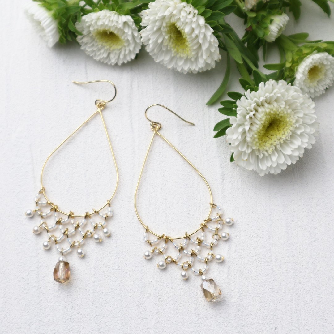 Lacy Earrings / lace pattern Clip-On C - 耳环/耳夹 - 玻璃 金色