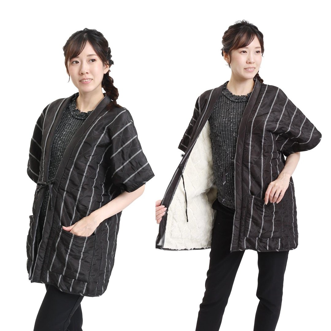 半缠 外套 罩衫 日本 日式 绗缝半缠外套 和服 F 条纹/黑 - 居家服/睡衣 - 棉 黑色