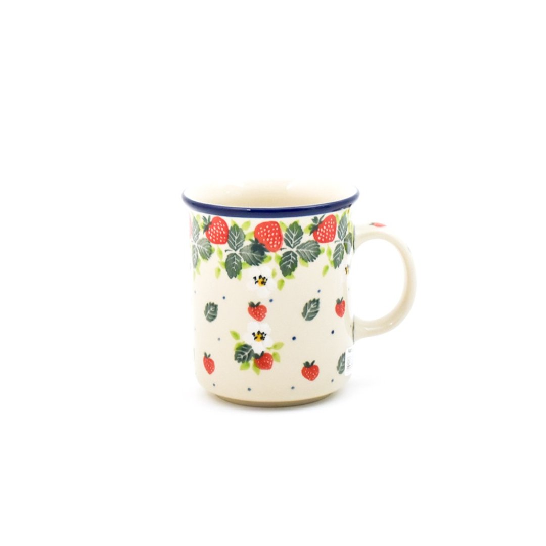 波兰陶手工制作-约250ml 直筒杯(小) 白花草莓 - 其他杯子 - 陶 