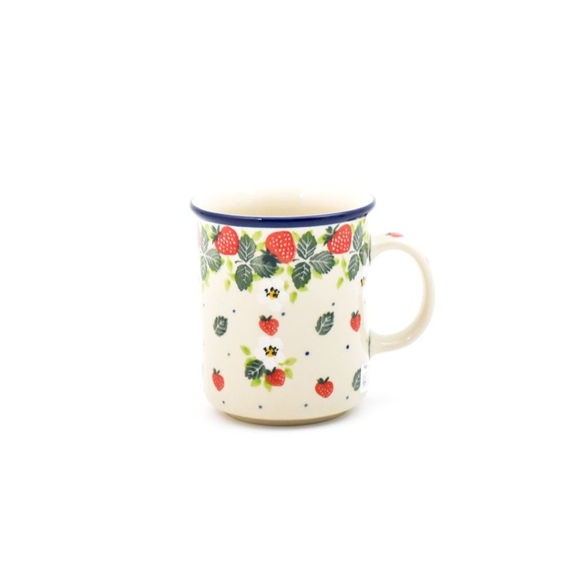 波兰陶手工制作-约250ml 直筒杯(小) 白花草莓 - 其他杯子 - 陶 