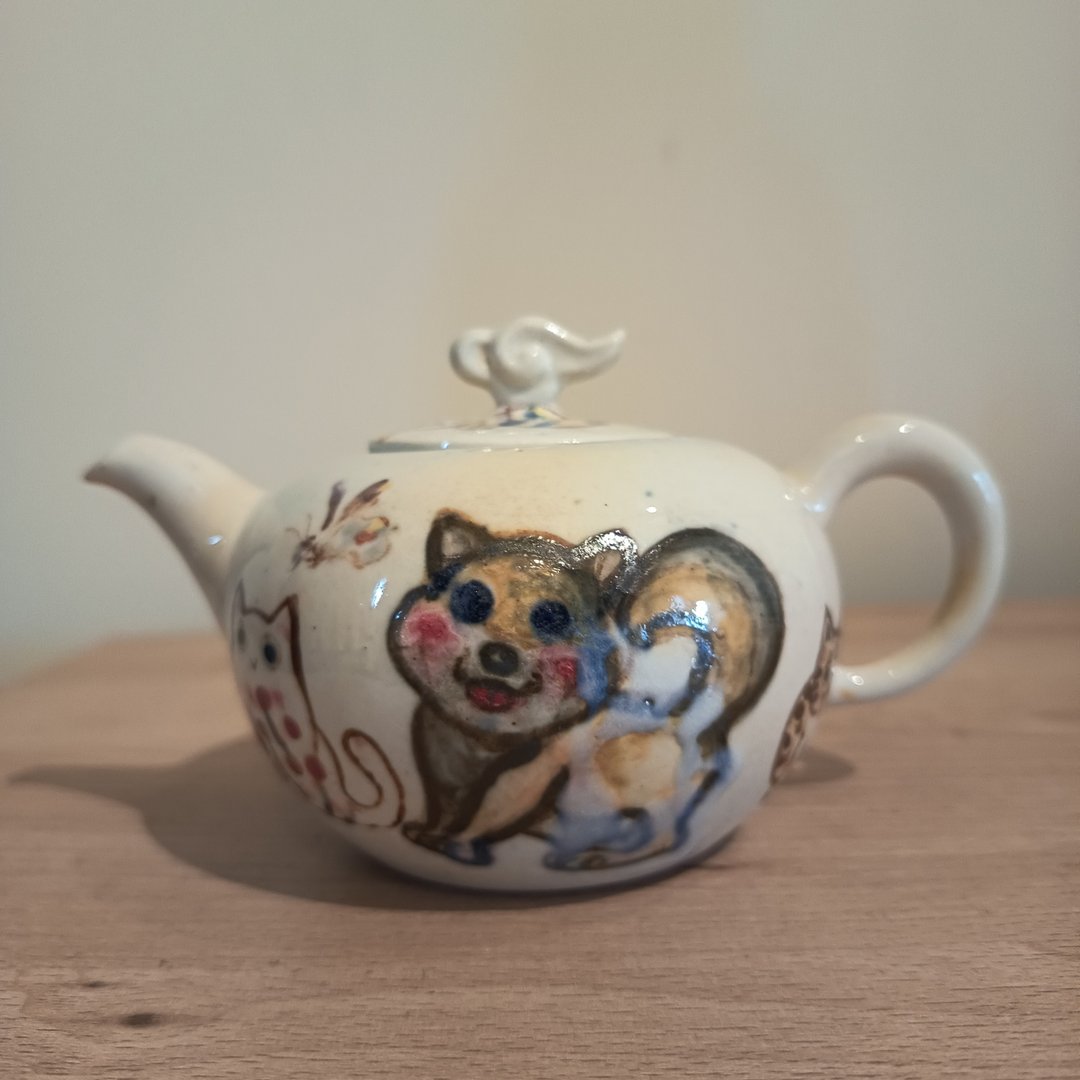 手绘釉下彩瓷器茶壶猫咪狗狗图茶陶插画家陈炫亨手绘 - 茶具/茶杯 - 瓷 多色