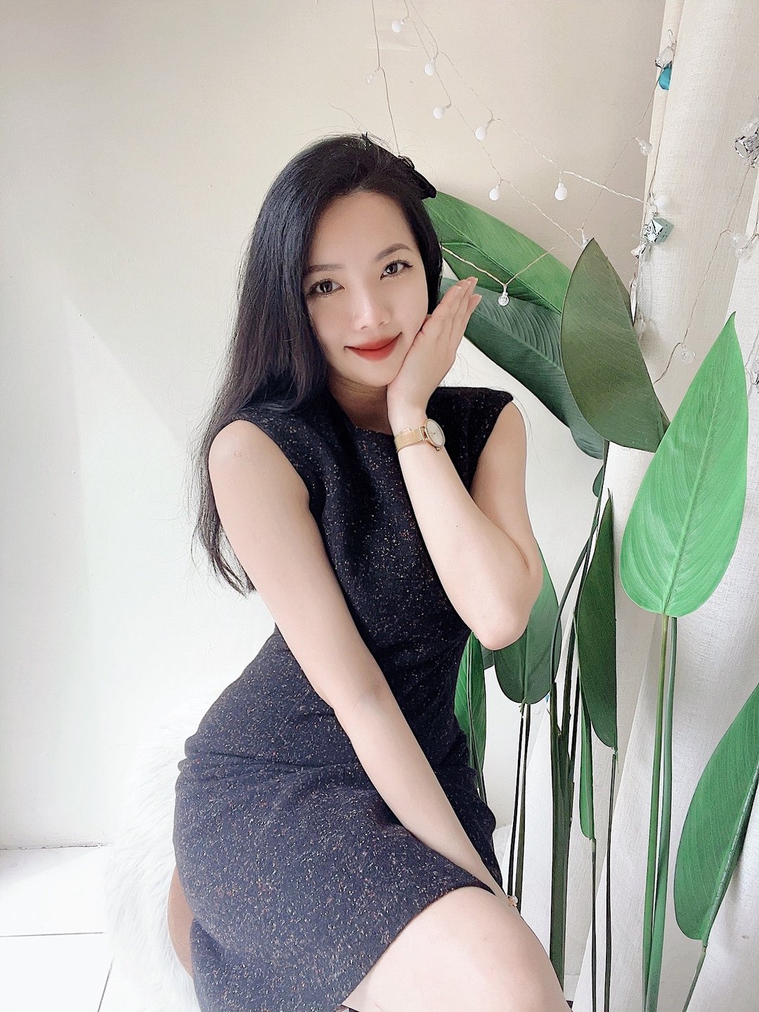暗夜纯黑星星彩织梦幻碎点 古董毛料混织中磅洋装连衣裙 vintage - 洋装/连衣裙 - 羊毛 黑色