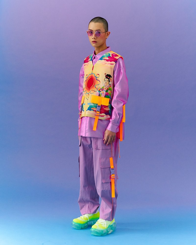 野台戏布景山水印花工装背心 - 男装背心 - 聚酯纤维 多色