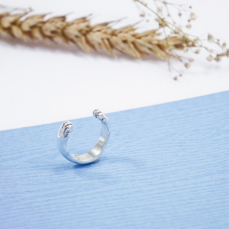 猫咪抱抱戒指│温柔守护 - 戒指 - 纯银 银色