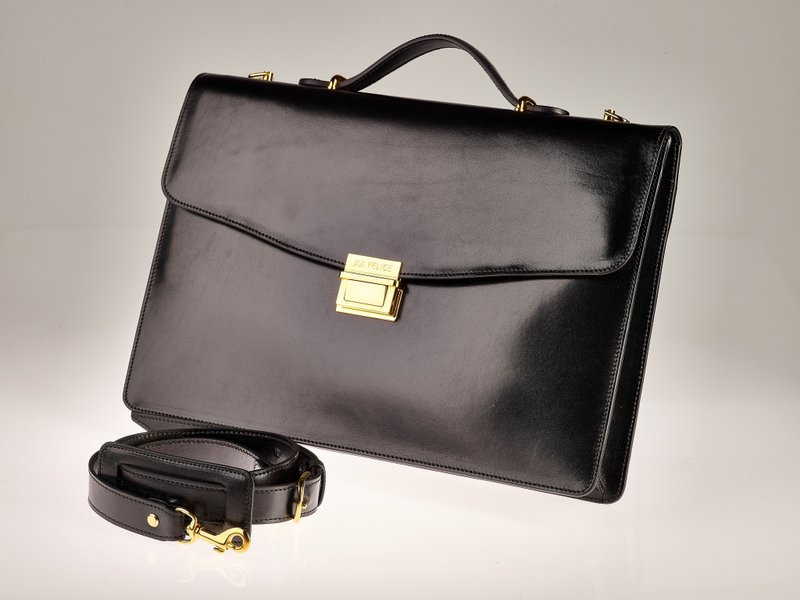 Vegetable-tanned leather briefcase / gold finish brass accessories - 公文包/医生包 - 真皮 黑色