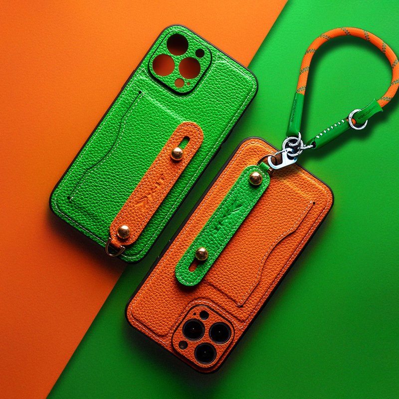 iPhone 14 Pro Max手機殼 真皮手機套 牛皮保護殼支架掛繩 手腕帶 - 手机壳/手机套 - 真皮 