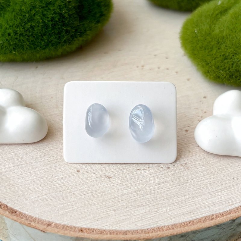 石光-天然矿石耳环-蓝玉髓06 - 耳环/耳夹 - 半宝石 蓝色