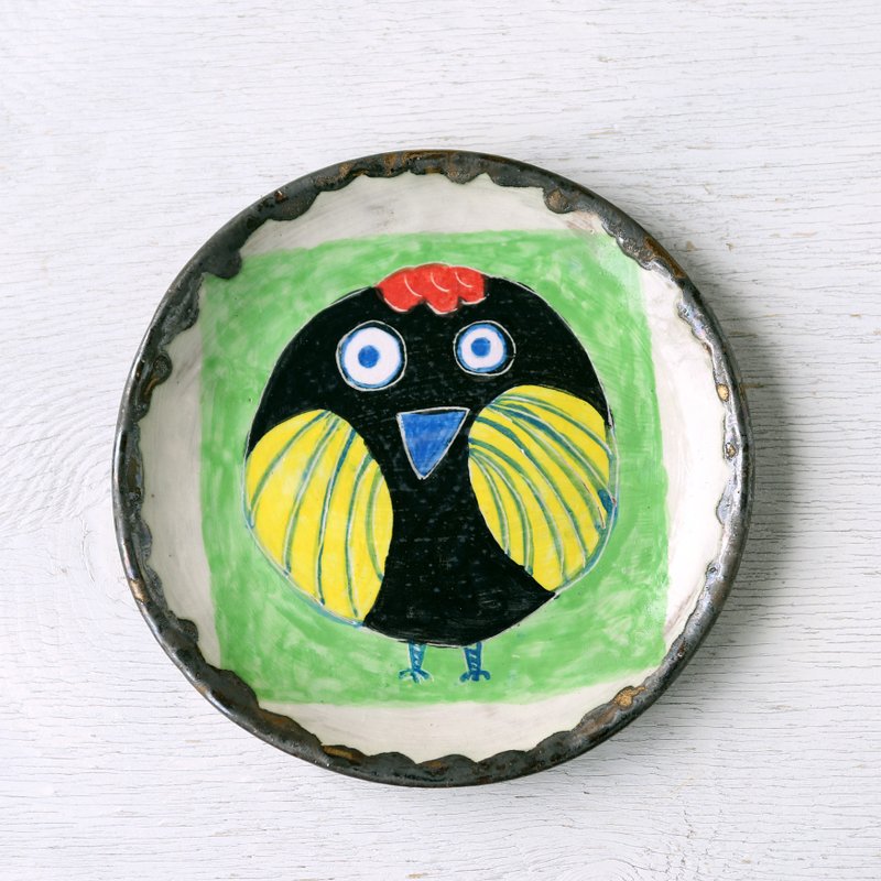 小鸟之歌系列・手绘黑鸟盘 - 盘子/餐盘/盘架 - 陶 黑色