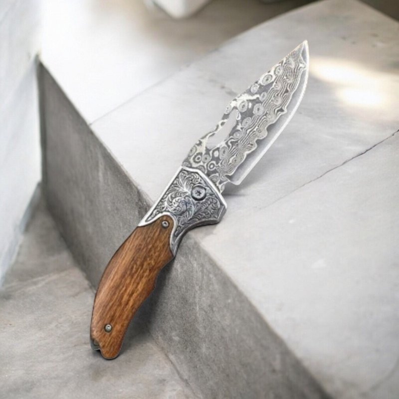 Ottoman Empire 鄂图曼亚特坎战刀款大马士革钢精雕方扣掐纹刀颈 - 餐刀/叉/匙组合 - 其他金属 银色