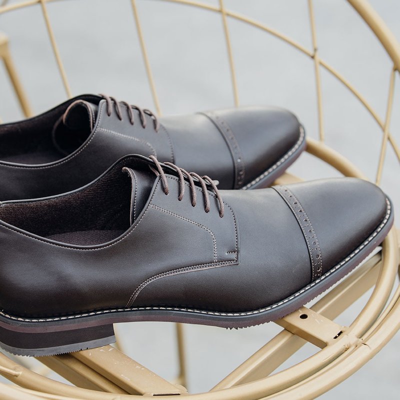 Gullar 经典横饰德比-素食皮鞋(深咖) - 男款皮鞋 - 防水材质 咖啡色