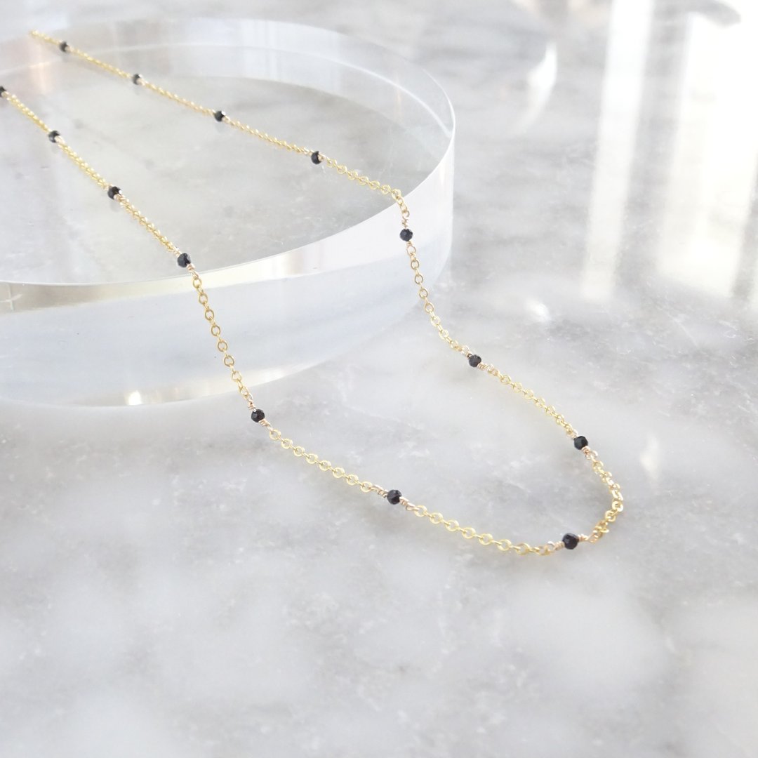 14kgf * AAA black spinel station necklace - 项链 - 宝石 黑色