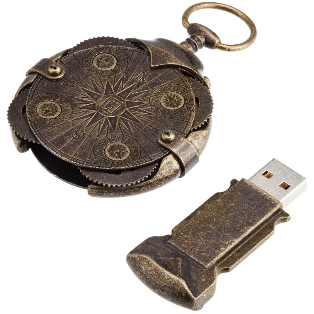 【推广優惠】75折 Steampunk Cryptex Compass 随身碟 64GB 3 - U盘 - 其他金属 咖啡色