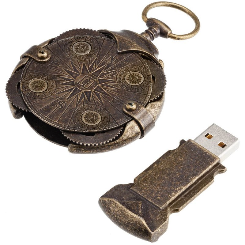 【推广優惠】75折 Steampunk Cryptex Compass 随身碟 64GB 3 - U盘 - 其他金属 咖啡色