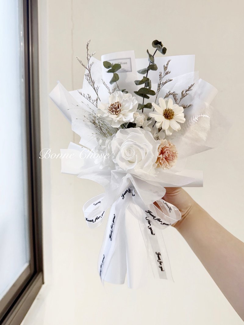 小清新白色系永生花束、生日花束、告白花束、小资礼物、送女友 - 干燥花/捧花 - 植物．花 白色