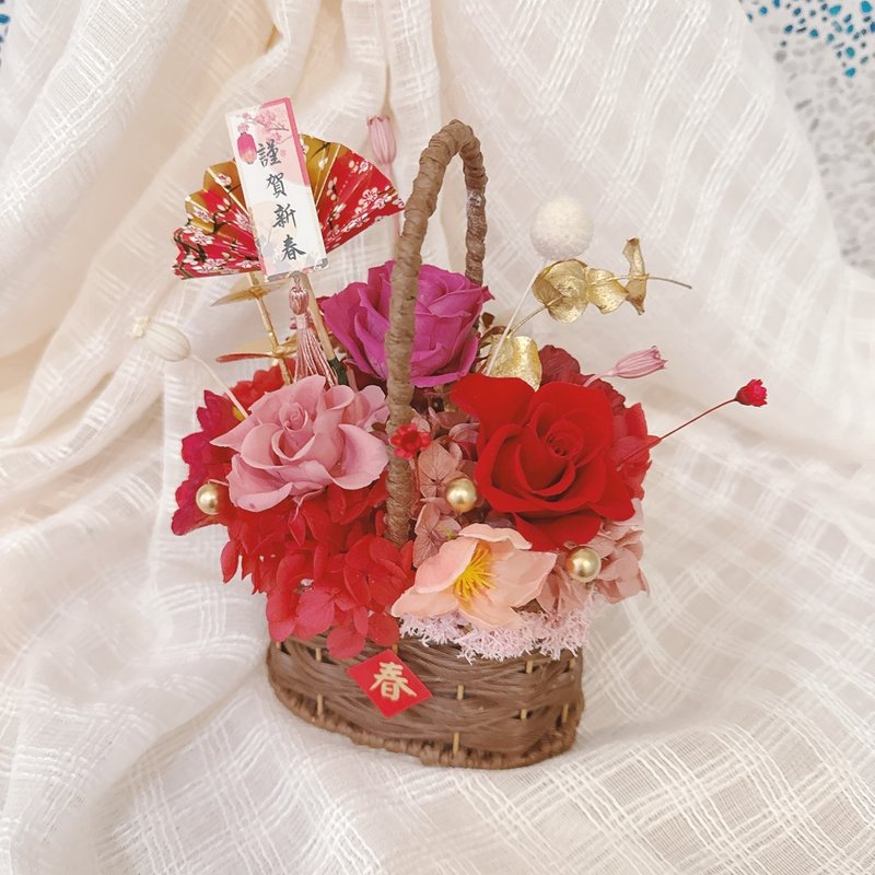 2026迎新限定 / 藤编小花篮 / 新年贺礼 - 干燥花/捧花 - 植物．花 红色