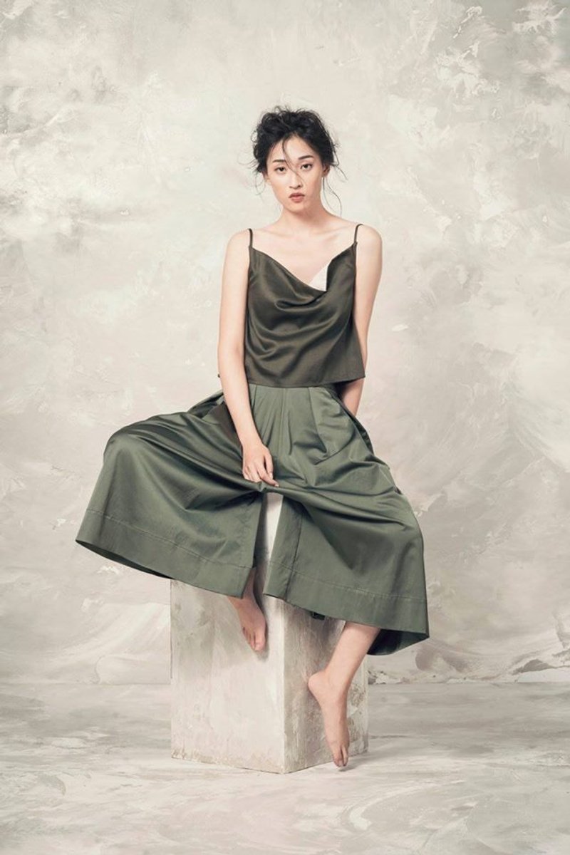 打折宽裤(绿) - 女装长裤 - 棉．麻 绿色