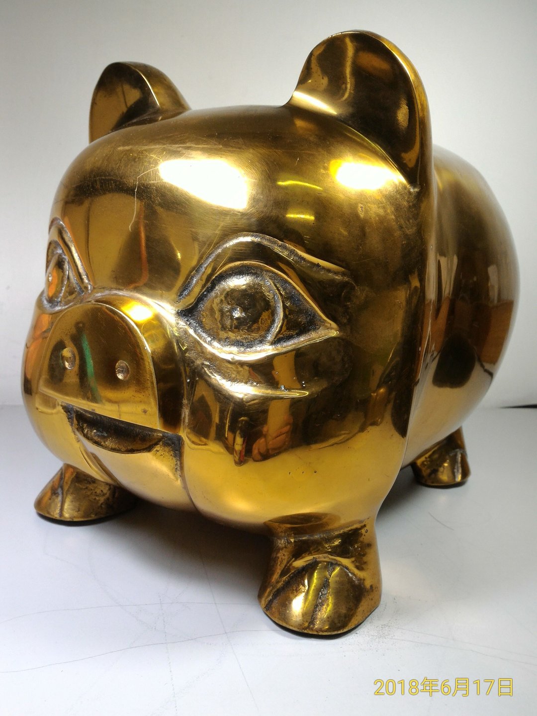 早期老件收藏工业风老铜猪扑满存钱筒福气招财金猪风水摆饰(大) - 储蓄罐 - 其他金属 