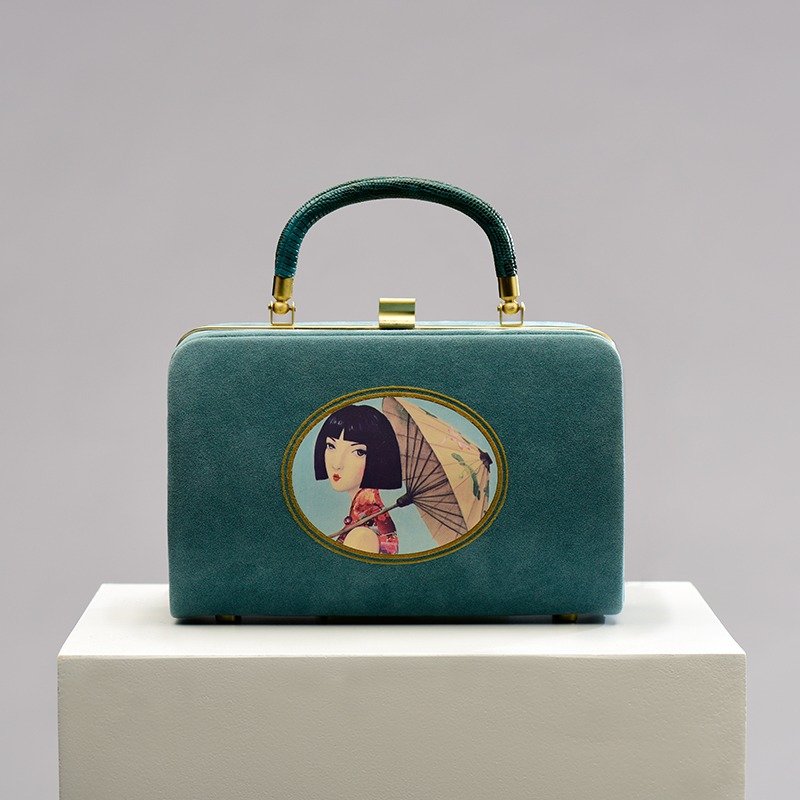 CoinQian海上芸盒子包湖蓝色反皮绒口金包 - 手提包/手提袋 - 其他材质 透明