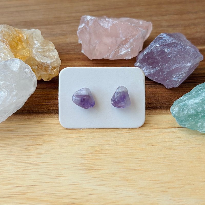 石光-天然矿石耳环-紫水晶05 - 耳环/耳夹 - 半宝石 紫色