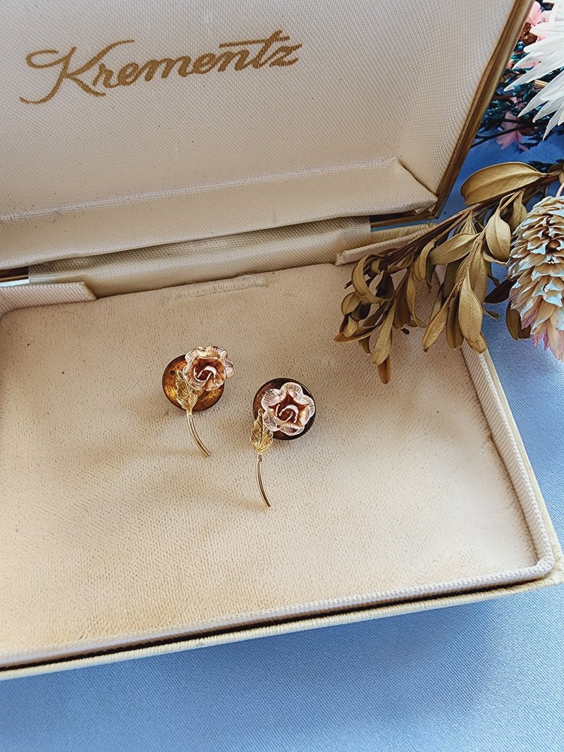 美国西洋古董饰品 / Krementz袖珍玫瑰花包金别针/帽针/复古珠宝 - 徽章/别针 - 其他金属 